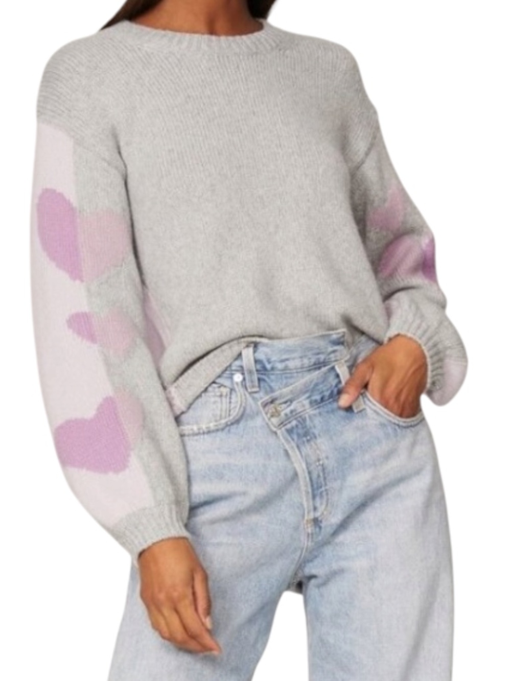 Splendid Coming & Going Heart Sweater - Gray & Pink Size M